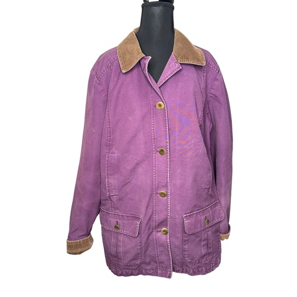 LL Bean Jackets & Blazers - LL Bean Purple Canvas Flannel Corduroy Collar Barn Adirondack Jacket L Reg